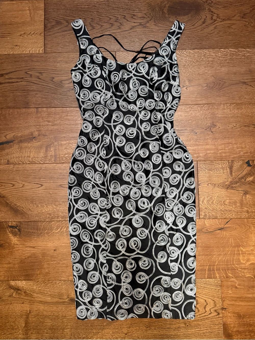Collette Dinnigan Black & White Swirl Silk Dress - Women's Corset Cocktail Dress